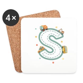 Fahrzeugbriefe - personalisiertes Kindergeschenk - Untersetzer (4er-Set) - Weiß - Vorne