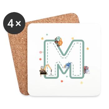Lettre m véhicule - cadeau enfant personnalisé - Dessous de verre (lot de 4) - blanc - Devant