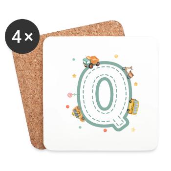Buchstabe q Fahrzeug - personalisiertes Kindergeschenk - Untersetzer (4er-Set) - Weiß - Vorne