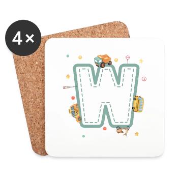 Buchstabe w Fahrzeug - personalisiertes Kindergeschenk - Untersetzer (4er-Set) - Weiß - Vorne