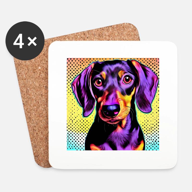 Dackel Pop Art - Untersetzer (4er-Set) - Weiß