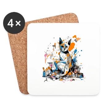 Miko die Malerkatze - Untersetzer (4er-Set) - Weiß - Vorne