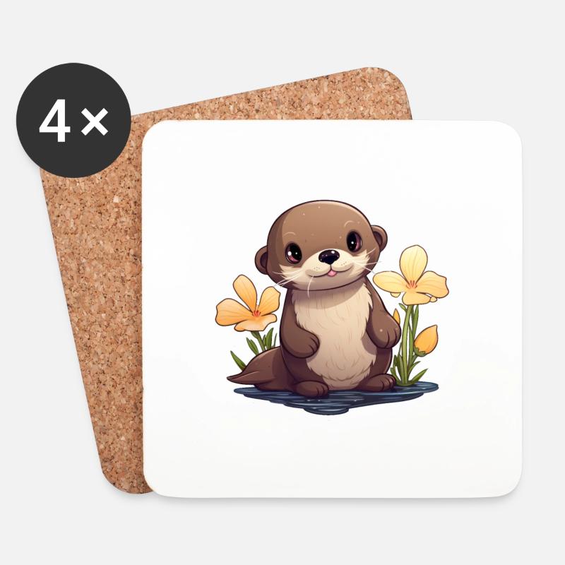 Otter - Untersetzer (4er-Set) - Weiß