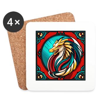 Dragon - Médiéval - Asie - Dragon chinois - Japon - Dessous de verre (lot de 4) - blanc - Devant