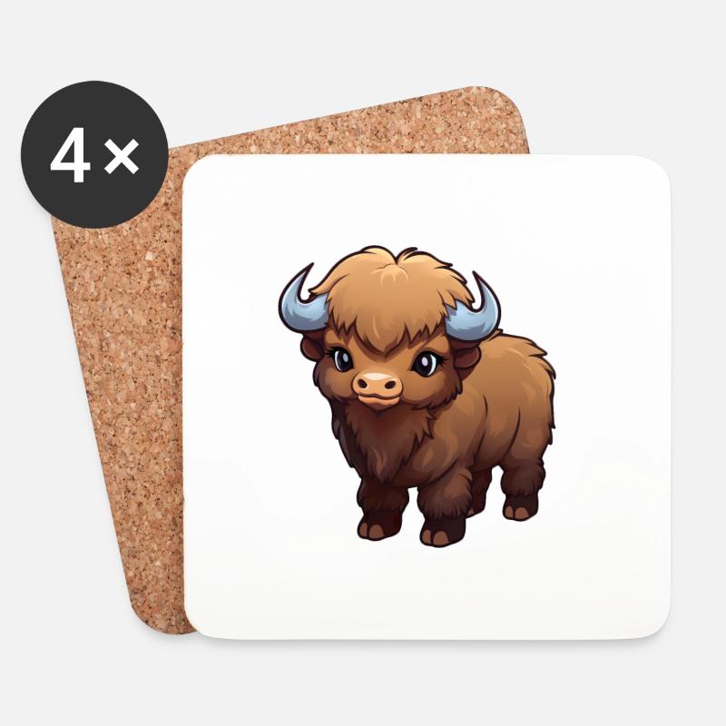 Baby Bison Büffel - Untersetzer (4er-Set) - Weiß