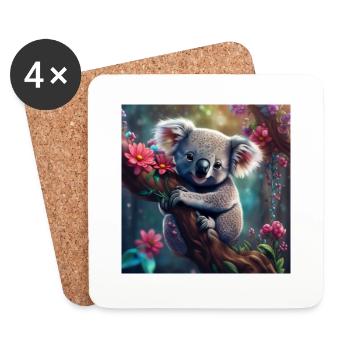 Koala ours dans un arbre avec des fleurs - Dessous de verre (lot de 4) - blanc - Devant