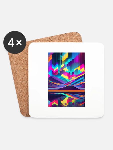 psychedelic glitch of pixels - Coasters (set of 4) - white