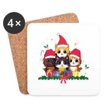 Drôles de chats de Noël - Dessous de verre (lot de 4) - blanc - Devant