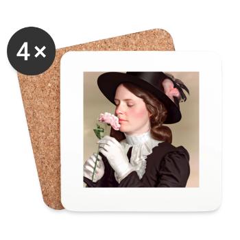 Elegant Vintage Woman Smelling A Pretty Pink Rose - Coasters (set of 4) - white - Front