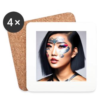 Female Face Tattoo Cyber Girl Retrofuturism - Coasters (set of 4) - white - Front