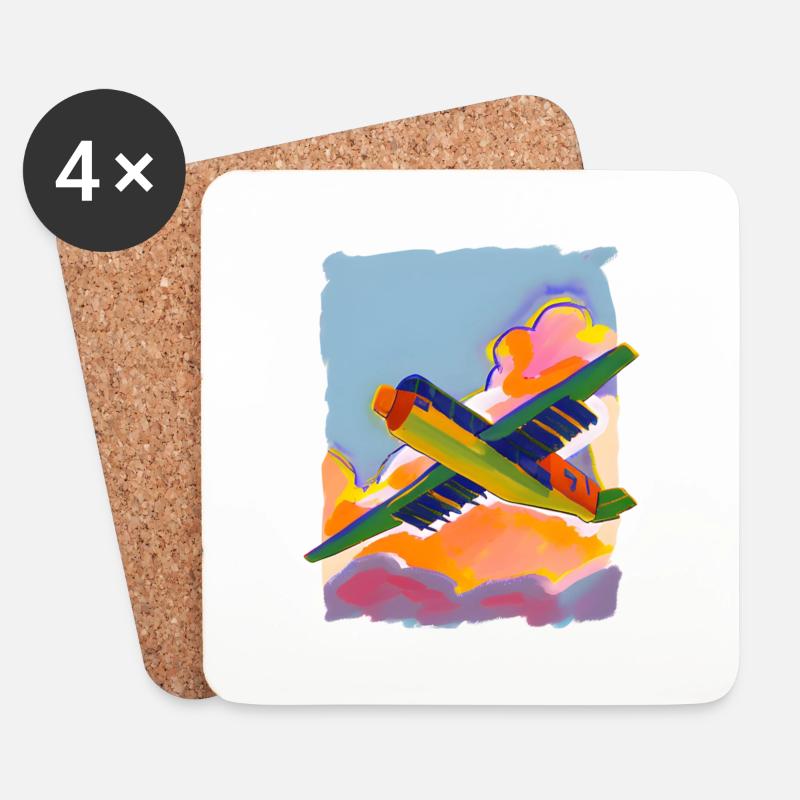 Flugzeug gemalt - Untersetzer (4er-Set) - Weiß