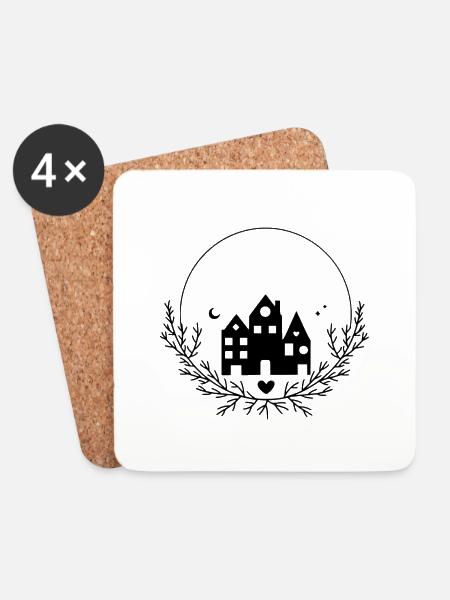 Häuser im Kreis - Untersetzer (4er-Set) - Weiß