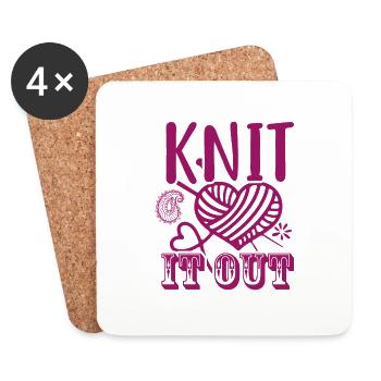 Knit it out, Knitting, Crochet,, Hobby Fun - Coasters (set of 4) - white - Front