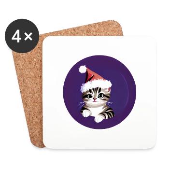 Cat X-Mas Cat Propriétaire Maison de Noël Chat - Dessous de verre (lot de 4) - blanc - Devant