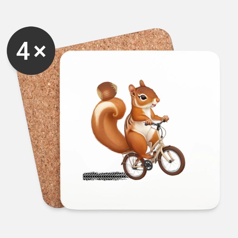 niedliches Eichhörnchen auf dem Fahrrad - Untersetzer (4er-Set) - Weiß