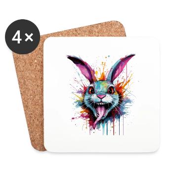 Lapin coloré et fou - Dessous de verre (lot de 4) - blanc - Devant
