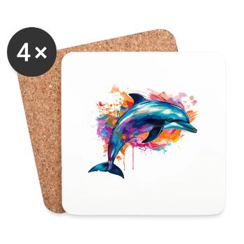 Delfin im bunten Meer - Untersetzer (4er-Set) - Weiß - Vorne
