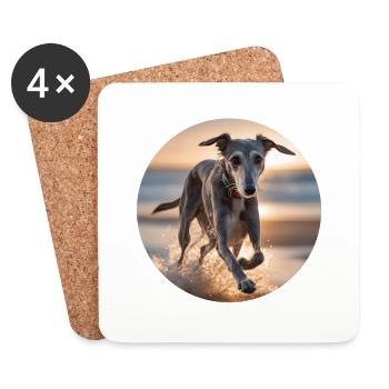 Lurcher on the Shoreline - Coasters (set of 4) - white - Front