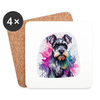Colorful Cute Miniature Schnauzer Dog in Watercolors - Coasters (set of 4) - white - Front