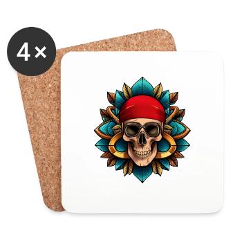 Pirate du crâne - Dessous de verre (lot de 4) - blanc - Devant