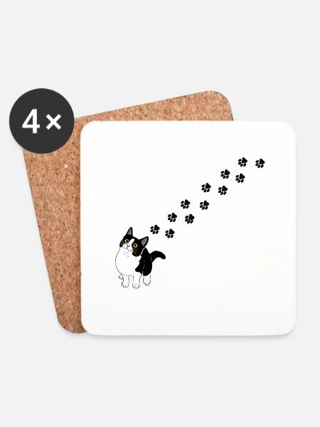Katzenpfoten - Untersetzer (4er-Set) - Weiß