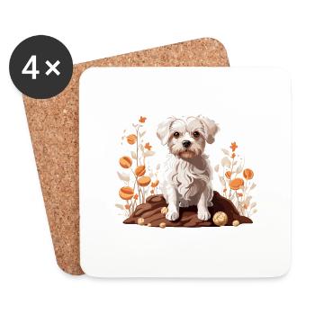 Malteser Hund Herbstrasse Hund - Untersetzer (4er-Set) - Weiß - Vorne