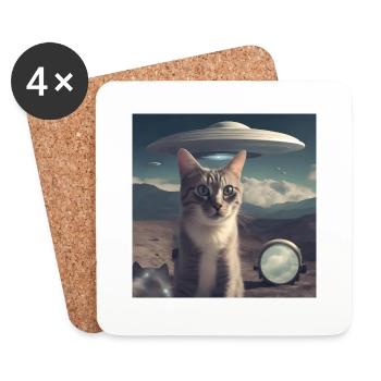 Katze UFO - Untersetzer (4er-Set) - Weiß - Vorne