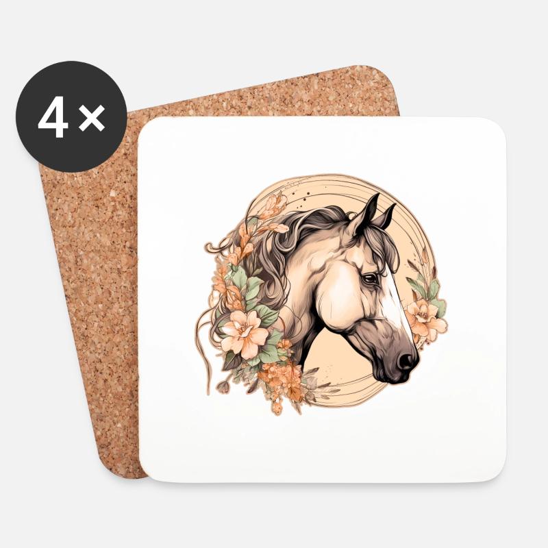 Pferd Boho - Untersetzer (4er-Set) - Weiß