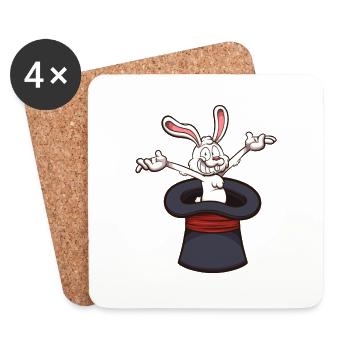 Lapin blanc heureux dans un chapeau de magicien - Dessous de verre (lot de 4) - blanc - Devant