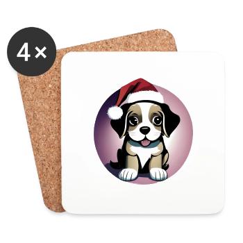 Chien Propriétaire Noël chiot Santa Hat - Dessous de verre (lot de 4) - blanc - Devant
