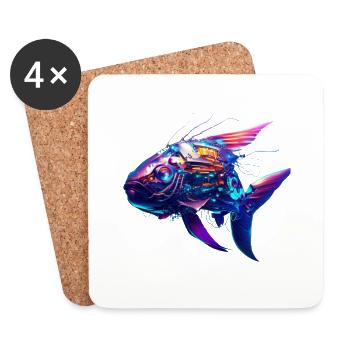 Cyber-Fisch - Untersetzer (4er-Set) - Weiß - Vorne