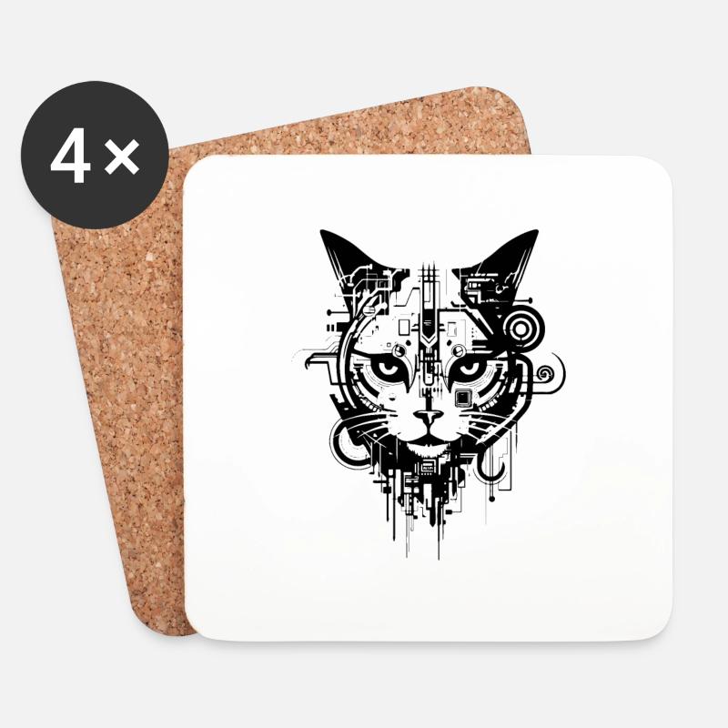 Cyber Sigilismus Katze Tattoo Design - Untersetzer (4er-Set) - Weiß
