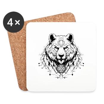 Cyber Sigilism Bear Tattoo Design - Coasters (set of 4) - white - Front