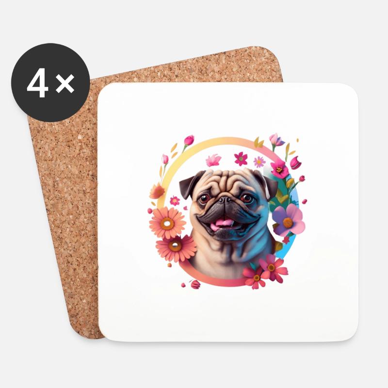 Mops Hund Hunderasse - Untersetzer (4er-Set) - Weiß