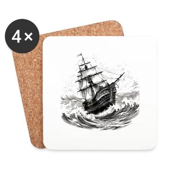 Boat in the waves - Coasters (set of 4) - white - Front