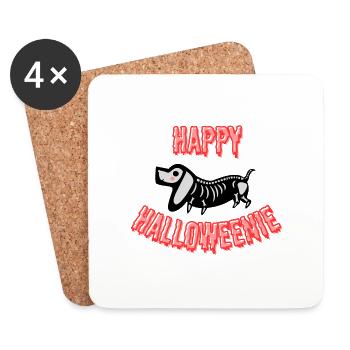 Teckel d’Halloween Happy Halloweenie, blanc - Dessous de verre (lot de 4) - blanc - Devant