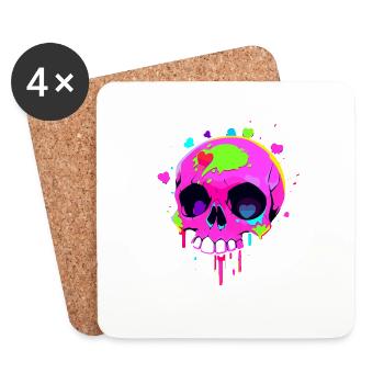 Cute Punk Skull / Kawaii Punk Skull - Coasters (set of 4) - white - Front
