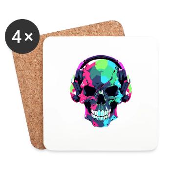 Cute Punk Skull / Kawaii Punk Skull - Coasters (set of 4) - white - Front