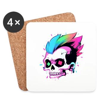 Cute Punk Skull / Kawaii Punk Skull - Coasters (set of 4) - white - Front