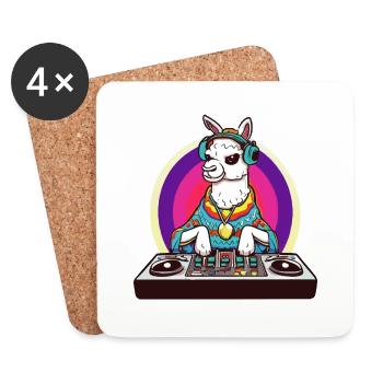 Alpaka Lama DJ Geschenkidee - Untersetzer (4er-Set) - Weiß - Vorne
