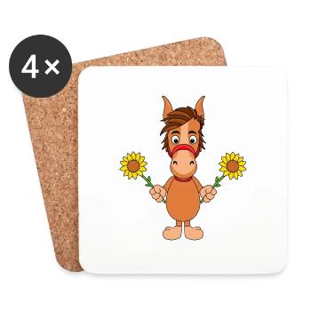 BLUMEN - PFERD - PONY - SONNENBLUMEN - SOMMER - Untersetzer (4er-Set) - Weiß - Vorne