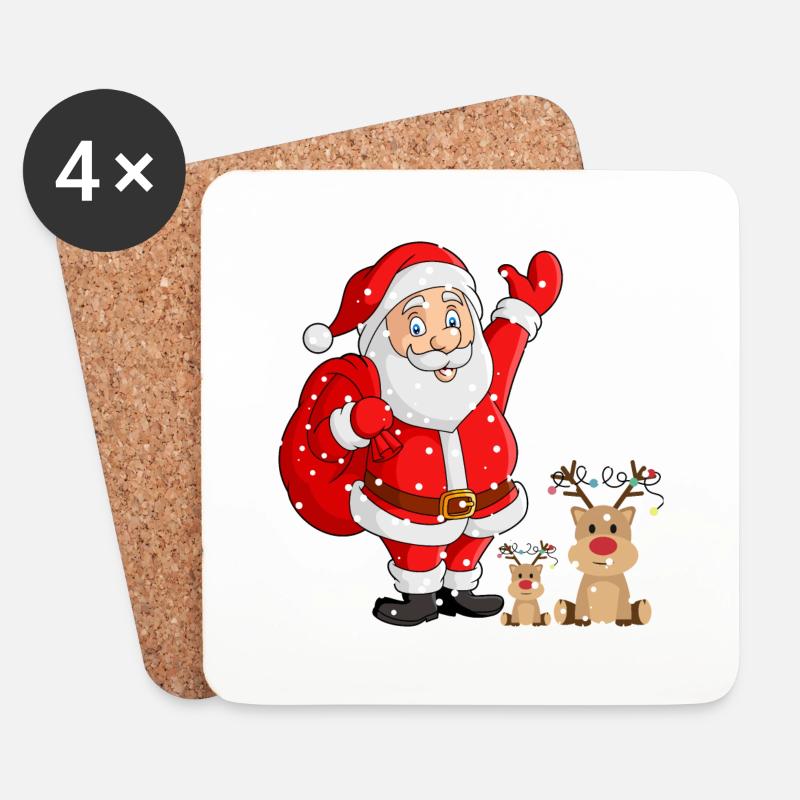 Lustiger Weihnachtsmann - Untersetzer (4er-Set) - Weiß
