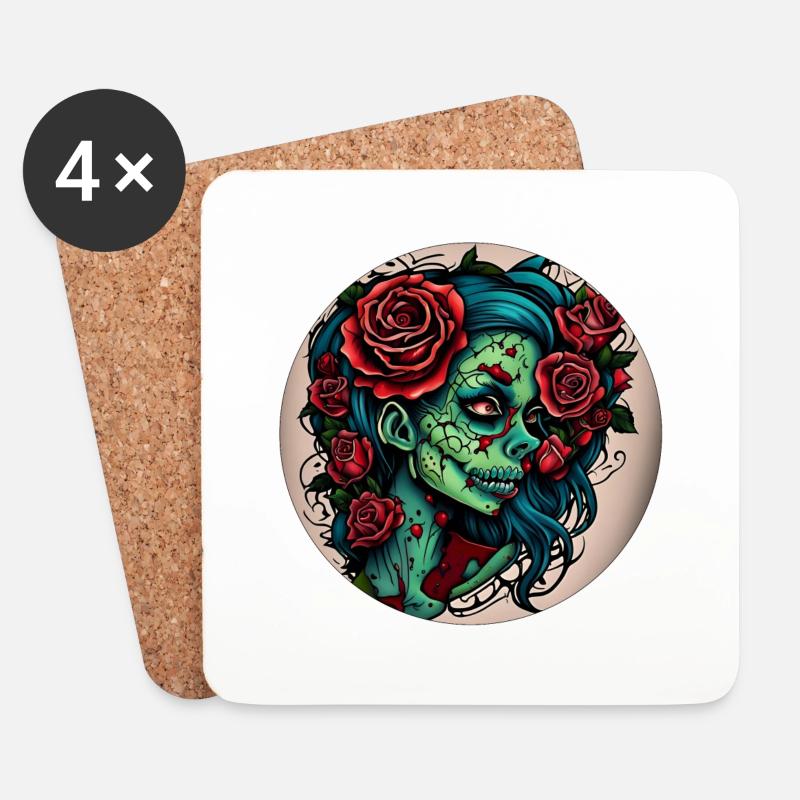 Zombie Girl - Untersetzer (4er-Set) - Weiß