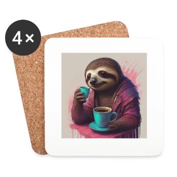 Sweet sleepy sloth drinking coffee - Coasters (set of 4) - white - Front