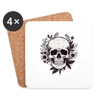 crâne blanc avec couronne de fleurs - Dessous de verre (lot de 4) - blanc - Devant