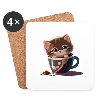 Chat de coupe - Dessous de verre (lot de 4) - blanc - Devant