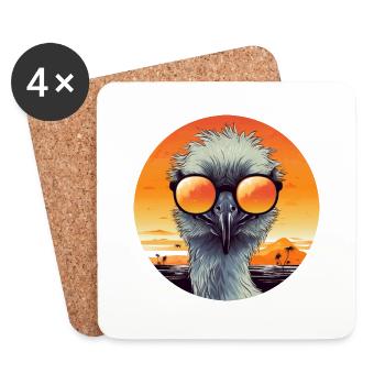 Oiseau frais au coucher du soleil: émeu / autruche avec - Dessous de verre (lot de 4) - blanc - Devant