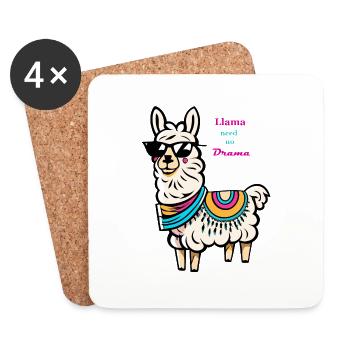 Llama need no Drama Geschenk - Untersetzer (4er-Set) - Weiß - Vorne
