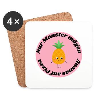Nur Monster mögen Ananas auf Pizza - Untersetzer (4er-Set) - Weiß - Vorne