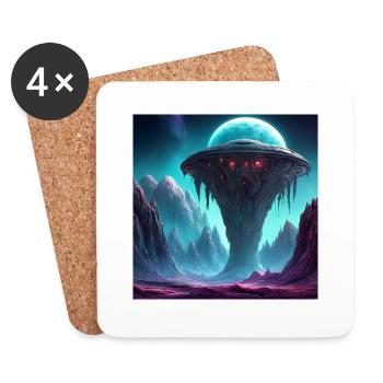 Vaisseau spatial extraterrestre épique sur une planète extraterrestre - Dessous de verre (lot de 4) - blanc - Devant
